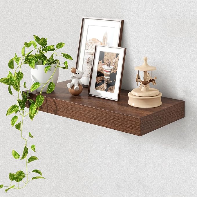 Deep Floating Shelves for Wall | 24 Inch Wide x 12 Inch Deep Floating Shelves | 24W x 12D Rustic Walnut Wide Wall Shelves | Bookshelf Laundry Shelf TV Shelf-Ruum Studio Home