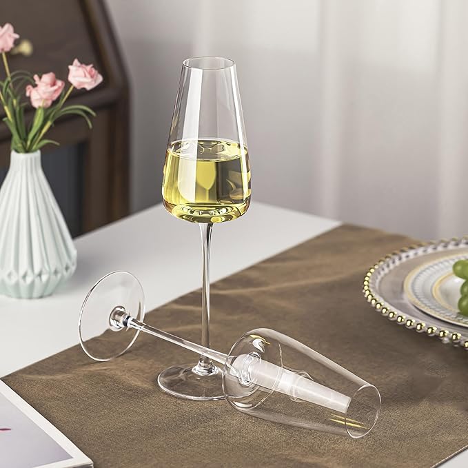 Champagne Flutes Glass Set of 2, Crystal Champagne Glasses 9OZ/ 270ML, Hand Blown Mimosa Glasses, Unique Champagne Gift for Wedding, Engagement Gift-Ruum Studio Home