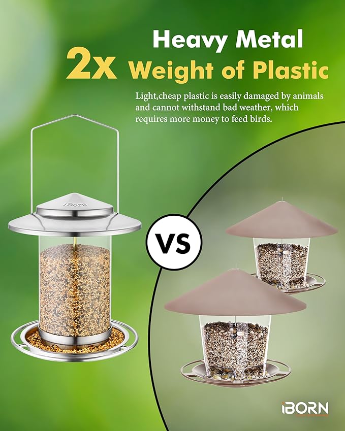 iBorn Metal Bird Feeders for Outdoors,Easy Clean Bird Seed Feeder,Hanging Bird Feeder for Seeds with Gift Box,3-Second Refill Bird Feeder,Nickle 6 Port (Seed is not Included)-Ruum Studio Home