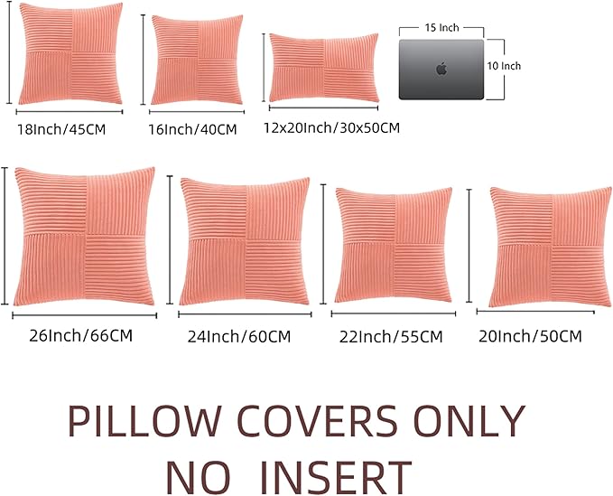 Fancy Homi 2 Packs Coral Samll Decorative Throw Pillow Covers 14x14 Inch with for Couch Bed Sofa, Rustic Farmhouse Boho Home Decor, Soft Corss Patchwork Corduroy Square Peach Cushion Case 35x35 cm-Ruum Studio Home