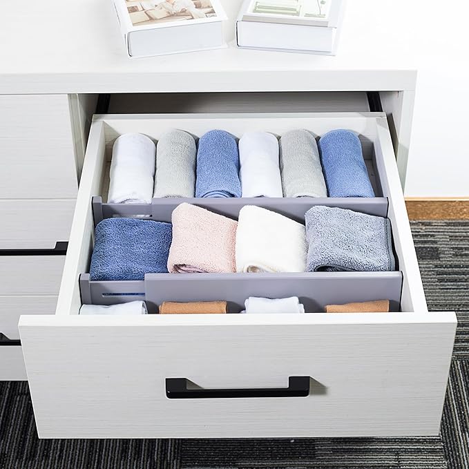 Utoplike Bamboo Drawer Dividers Large, Gray Kitchen Drawer Organizers Adjustable, Spring Loaded, Works in Dresser, Bathroom, Bedroom, Desk, 4 pcs, 2.4" H-Ruum Studio Home