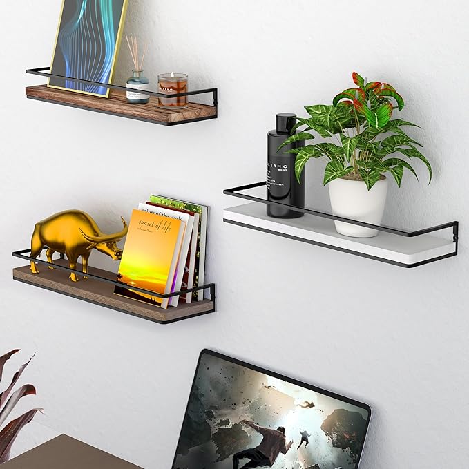 Meangood Floating Shelves Wall Mounted Set of 2, Rustic Wood Wall Storage Shelves for Bedroom,Living Room,Bathroom, Kitchen Brown-Ruum Studio Home