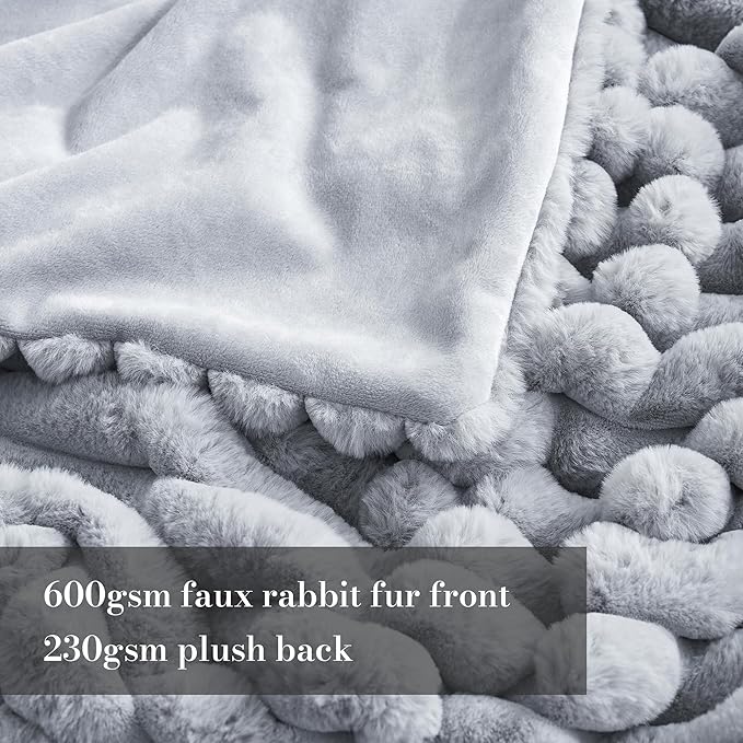 Amélie Home Faux Fur Throw Blanket for Couch, Cozy Fuzzy Fluffy Fur Luxurious Soft Striped Plush Gift Blankets for Family Sofa Chair Bed Living Room Bedroom, 55"x70", Light Grey-Ruum Studio Home