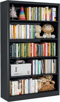 Black Bookshelf, 55” Adjustable Tall Metal Bookshelf, 5-Tier Toy Storage Organizer with Anti-Tilt Device, Modern Book Cases and Book Shelves for Bedroom, Playroom, Classroom, Study-Ruum Studio Home