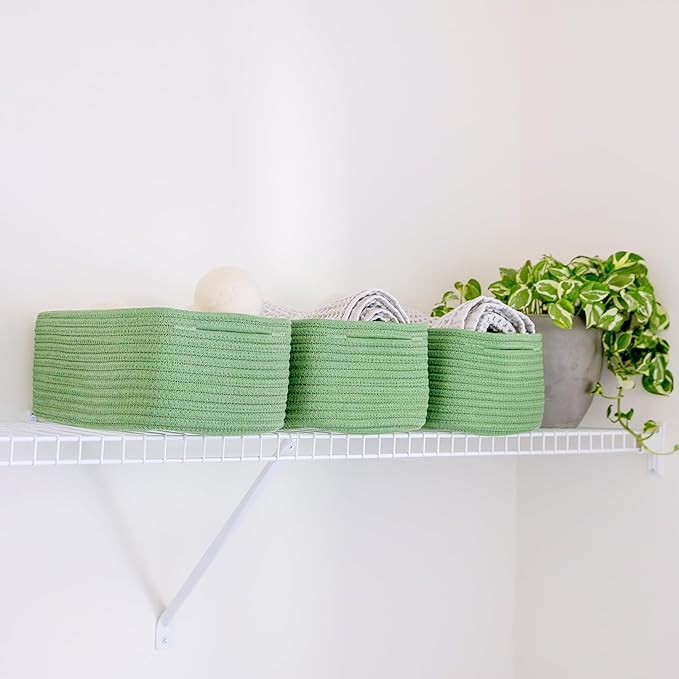 NaturalCozy 13.5”x8.5”x5.5” Rectangle Storage Baskets for Shelves 3 Pack | Cotton Rope Woven Small Baskets for Organizing | Small Storage Bins for Nursery, Bathroom, Closet, Shelf, Decorative-Ruum Studio Home