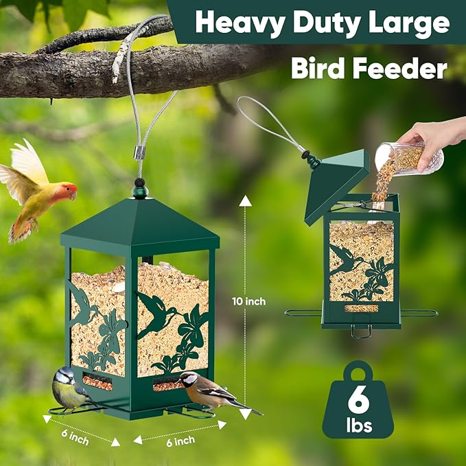 Squirrel Proof Bird Feeders for Outdoors, 6LBS Extra Large Capacity Hanging Metal Bird Feeder with Weight-Activated Perches, Wild Bird Feeders for Outside Finch, Cardinal, Blue Jay-Ruum Studio Home