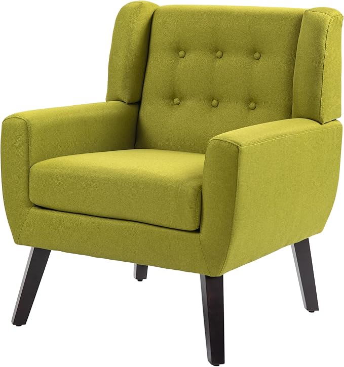 UIXE Accent Chair, Modern Upholstered Armchair in Fabric for Living Room, Comfy Club Arm Chairs Single Sofa Button Tufted Bedroom Reading Seat - Green-Ruum Studio Home