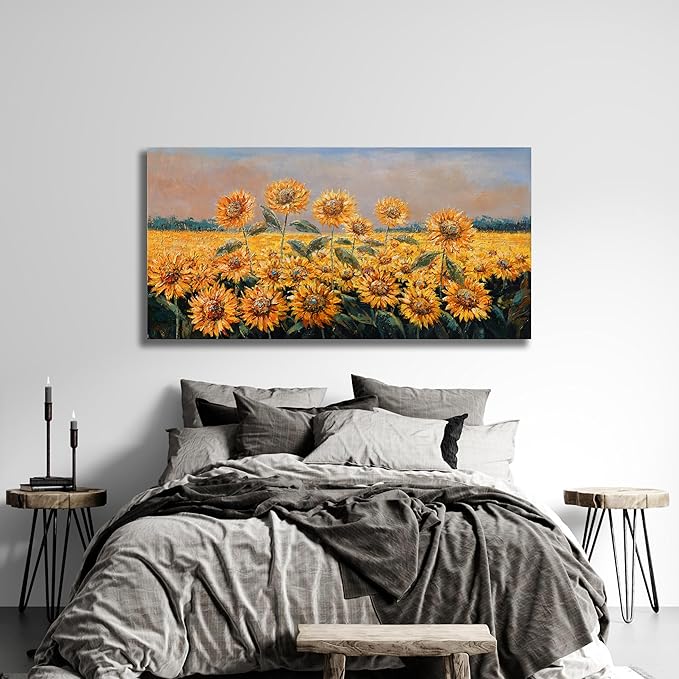 Yuaxker Sunflower Flower Wall Art Modern Yellow floral Canvas Painting Positive Trendy Wall Decor Artwork for Living Room Bedroom Dining Room Office Home Decor 24x48inch-Ruum Studio Home