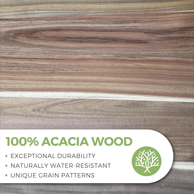 Acacia Wood Serving Tray with Handles, 17 Inch Wooden Tray for Ottoman, Breakfast, Lunch, Dinner, Decorative Rectangular Tray for Living Room, Kitchen Counter, Outdoor-Ruum Studio Home