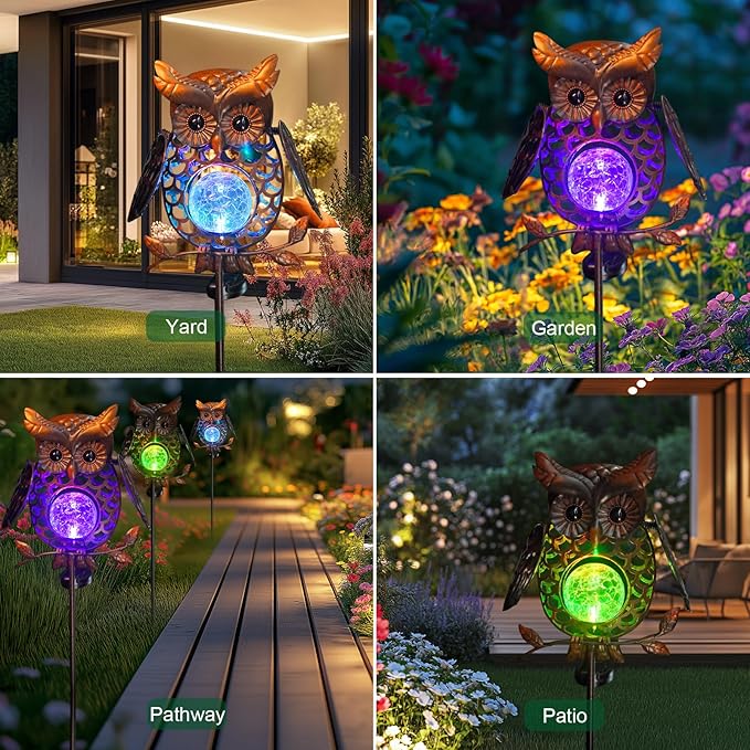 HONGLAND Solar Lights Outdoor Decor Waterproof, Solar Owl Garden Decorative Stake, Whimsical Gardening Gifts for Women Mom, Owl Outdoor Lights for Yard Patio Lawn Decor-Ruum Studio Home