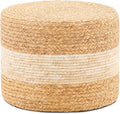 Handwoven Water Hyacinth Ottoman Pouf, Round Outdoor Footstool with Sturdy Frame, No Assembly Needed, Boho Accent Stool for Indoor & Outdoor Use – Patio, Balcony, Living Room (White)-Ruum Studio Home