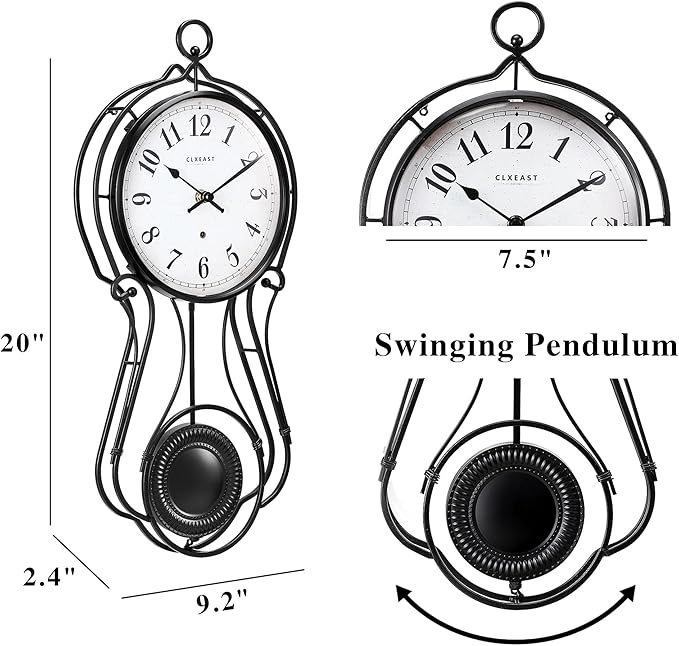 CLXEAST 20 Inch Black Metal Pendulum Wall Clock, Large Schoolhouse Regulator Wall Clocks for Living Room Decor,House Warming Gifts New Home,Gifts for Women-Ruum Studio Home