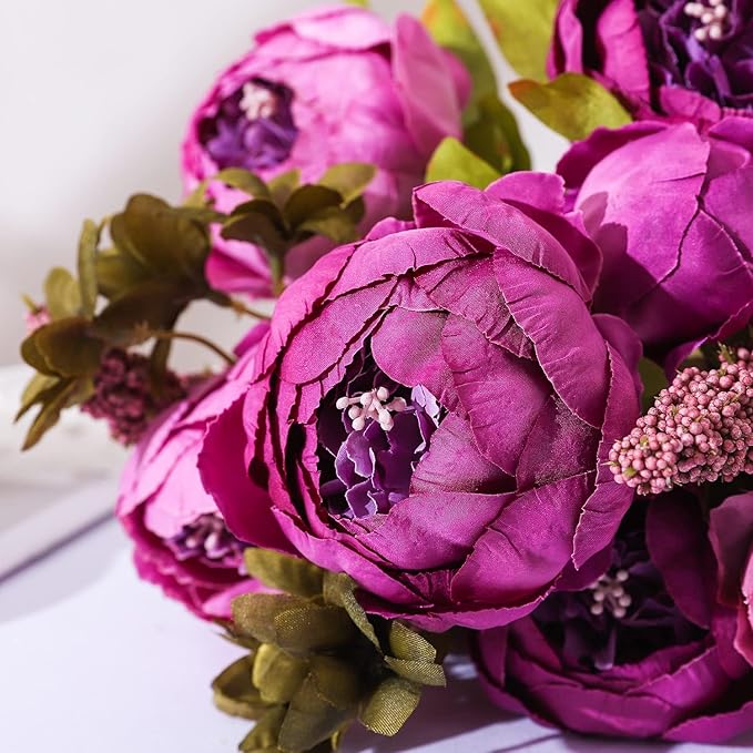 Duovlo Fake Flowers Vintage Artificial Peony Silk Flowers Wedding Home Decoration,Pack of 1 (Purple)-Ruum Studio Home