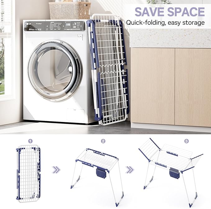 APEXCHASER Clothes Drying Rack Foldable, Drying Rack Clothing Large Space, Winged Laundry Rack with Sock Clips for Hanging Towels Clothes Dress Bedding Indoor Outdoor, White-Ruum Studio Home