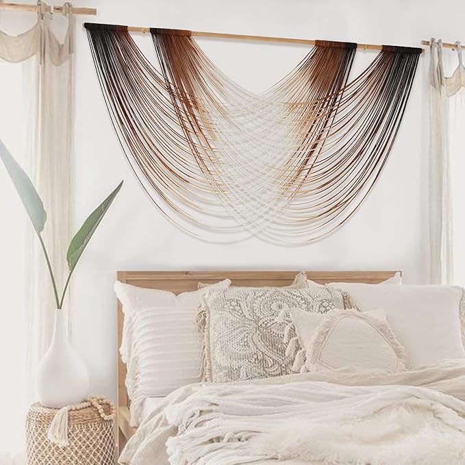 Flber Macrame Wall Hanging Dip Dye Brown Boho Wall Decor Yarn Tapestry Modern Living Room Bedroom Home Wall Decor 57" W x 35" L-Ruum Studio Home