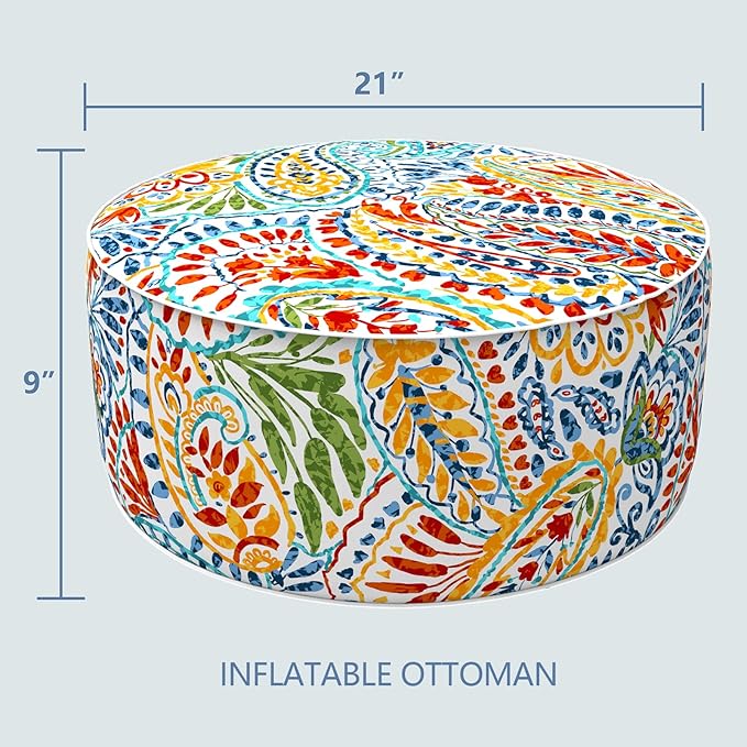 LVTXIII Indoor/Outdoor Inflatable Ottoman, All Weather Round Footrest Stool D21”x H9”, Portable for Patio Garden Camping or Home-Paisley Ummi Multi-Ruum Studio Home
