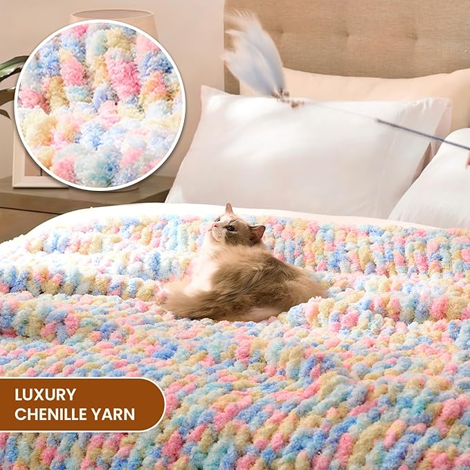 L'AGRATY Chunky Knit Blanket Throw: 60''x80'' Chenille Chunky Knitted Throw Blankets for Twin Bed Couch - Handmade Thick Cable Knit Blanket - Large Crochet Rope Blankets for Home Decor-Ruum Studio Home