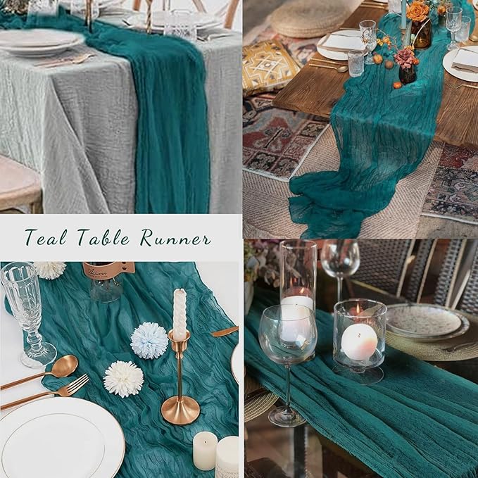20 Pack Teal 10FT Cheesecloth Table Runner Rustic Gauze Cheese Cloth Table Runner for Wedding Bridal Baby Shower Table Decorations Boho Fabric Sheer Birthday Party Table Decor 20 x 120 Inch Long-Ruum Studio Home