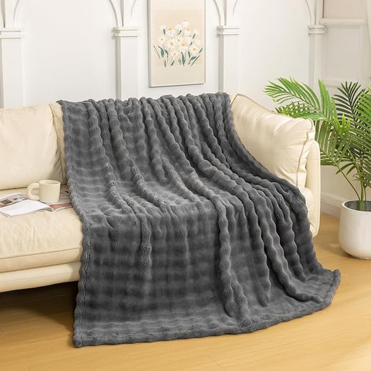 YUSOKI Luxury 3D Bubble Throw Blanket 2lb,All Ages,Home Decoration, (Grey,50 * 60inches)-Ruum Studio Home