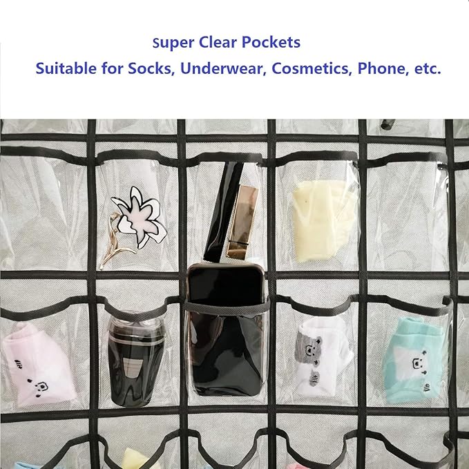 Classroom Pocket Chart for Phone Calculator Holder Over The Door Hanging Closet Jewelry Organizer with 30 Clear Pockets (GREY)-Ruum Studio Home