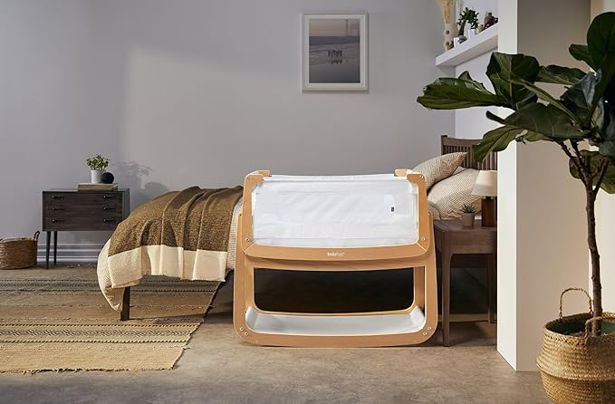 SnuzPod 4 Rocking Baby Bassinet Bedside Sleeper - Lightweight, Portable Bedside Bassinet, Lift Off Crib, Zip Down Wall, 3D Breathable Mattress, 6 Height Settings and Comfort Incline Mode, Natural-Ruum Studio Home