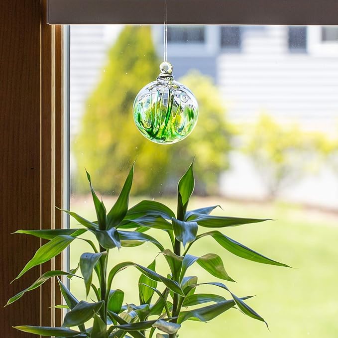 Luke Adams Glass | 3" Mini Glass Tree of Life | Handmade Ornament | Hanging Garden Gazing Ball | Indoor Outdoor Home Décor | (Adventurine Green)-Ruum Studio Home