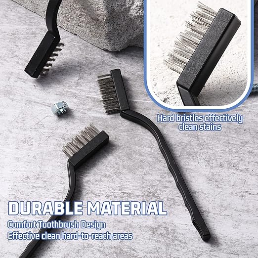 60 Pcs Mini Wire Brush Set Stainless Steel Wire Bristle Scratch Brush Small Metal Brush for Cleaning Curved Handle Masonry Welding for Cleaning Welding Slag and Rust Tool, Black, 6.7 Inches-Ruum Studio Home