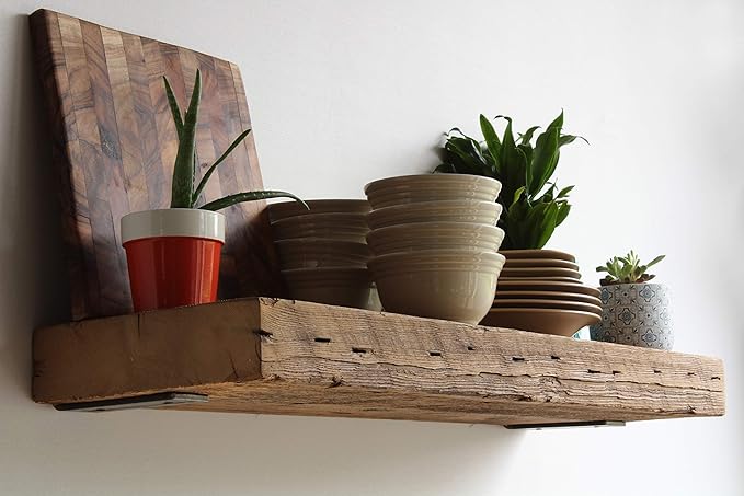 Urban Legacy Reclaimed Barn Beam Deep Shelves | Deep Shelves with Brackets Included, Set of 2 | (Natural Low Profile Bracket, 24" x 11" x 3")-Ruum Studio Home