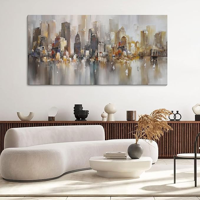 New York City Wall Art - Modern Abstract Wall Art for Living Room, Office & Bedroom Cityscape & Paintings for Bedroom brooklyn bridge Wall Art Pictures Wall Decor Chicago Artwork for Walls 29×58IN-Ruum Studio Home