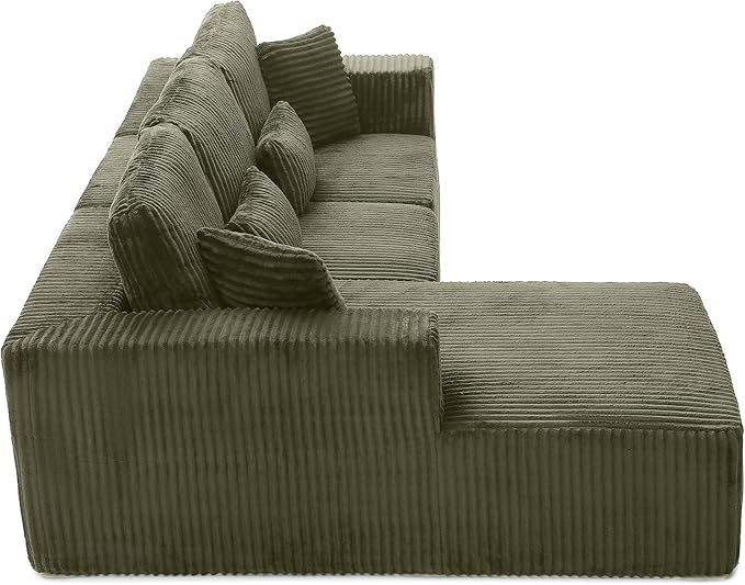 Modular Sectional Sofa Cloud Sectional Couch, 135" Comfy Fluffy L Shaped Olive Green Couches for Living Room, Deep Seat Memory Foam Plush Corduroy Boneless Couch Sectionals Left Facing Chaise Sofa-Ruum Studio Home