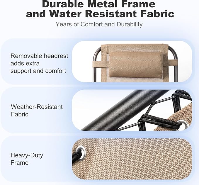 Nazhura Set of 2 Relaxing Recliners Patio Chairs Adjustable Steel Mesh Zero Gravity Lounge Chair Beach Chairs with Pillow and Cup Holder Khaki (Kahki)-Ruum Studio Home