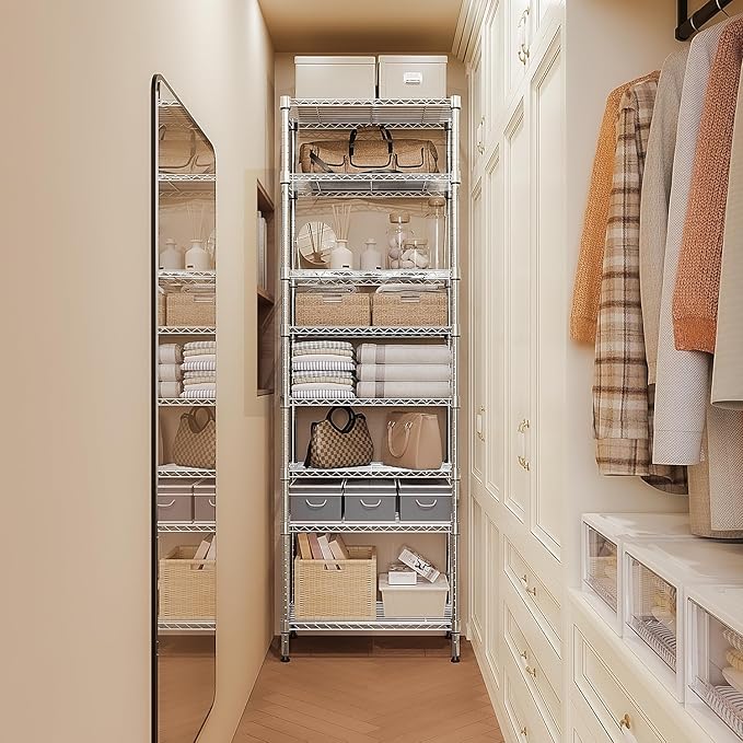 8 Tier 2000 lbs Storage Rack Metal Wire Shelving Unit, Storage Standing Shelf Organizer for Laundry Bathroom Kitchen Pantry Closet Garage Utility Room, Chrome 13.8" D x 23.6" W x 79.5" H-Ruum Studio Home