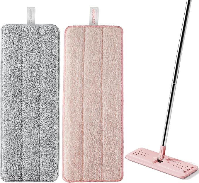 JOYMOOP Mop Replacement Pads, Reusable Microfiber Mop Pads for 13-inch Flat Mop and Mop Bucket Set, Pack of 2 Refills - Grey and Pink-Ruum Studio Home