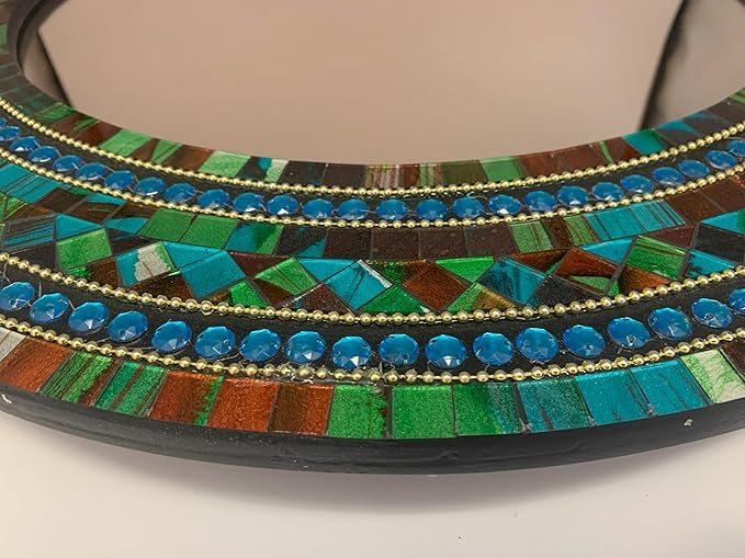 Mosaic Mirror, Wall Art Décor – Handcrafted Decorative Wall Mirror, Autumn Green, Deep Blue, and Brown Round Mosaic-Ruum Studio Home