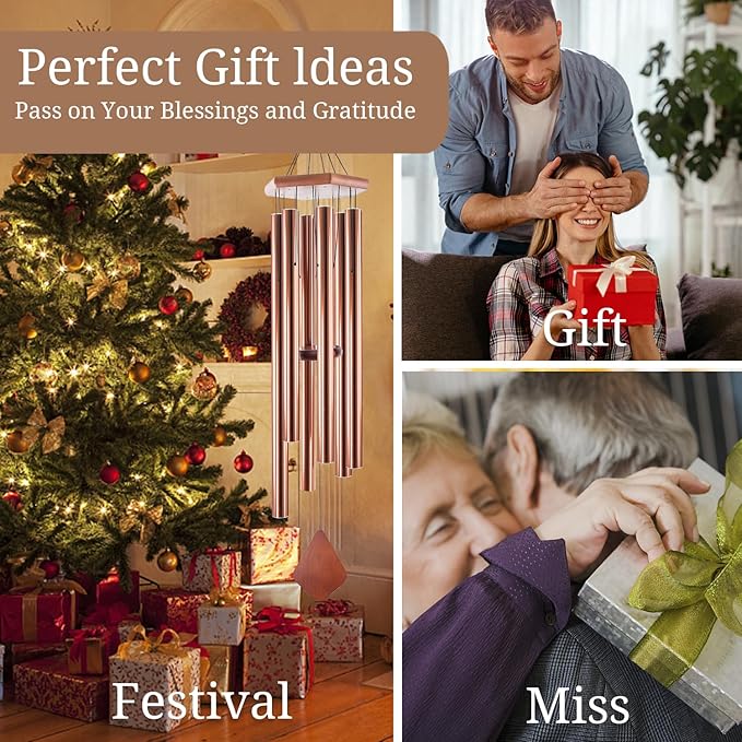 Wind Chimes Outdoor Large Deep Tone, 44 Inches Sympathy Wind Chimes Tuned Soothing Melody, Memorial Wind-Chime with 6 Heavy Tubes for Outside Decoration, Garden/Yard. Copper-Ruum Studio Home