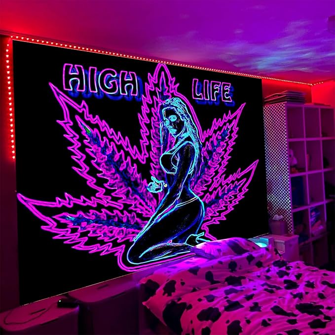ADDWel Blacklight Tapestry for Bedroom, Tapestry Glow In The Dark, UV Reactive Black Light Posters Wall Hanging for Bedroom Dorm Living Room Backdrop Decor-Ruum Studio Home