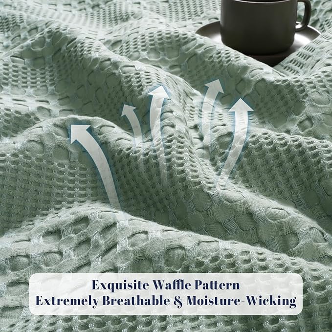 PHF Cooling Waffle Blanket King Size, Lightweight 60% Rayon Derived from Bamboo & 40% Cotton Breathable Blanket for Hot Sleepers, Soft and Luxury for Bed Couch and Sofa, 104"x90", Sage Green-Ruum Studio Home