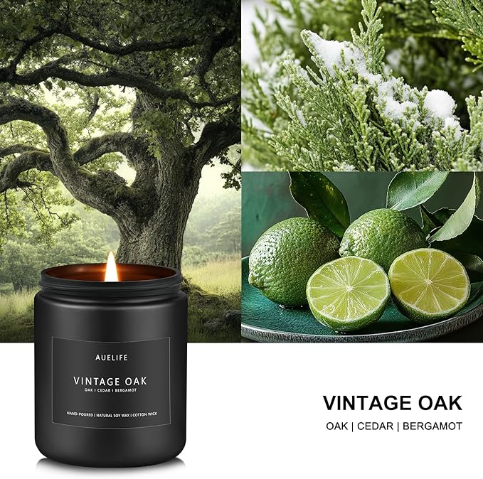 Scented Candles for Men | Vintage Oak Candle - Candle for Men, Manly Candles for Home Scented, Man Gifts for Him/Friend -7oz Black Jar-Ruum Studio Home