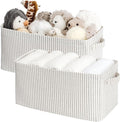 StorageWorks Narrow Storage Bins, Small Basket for Closet and Shelves, Rectangular Fabric Organizer with Handles, Toilet Paper Storage, Gray and White, 2-Pack-Ruum Studio Home