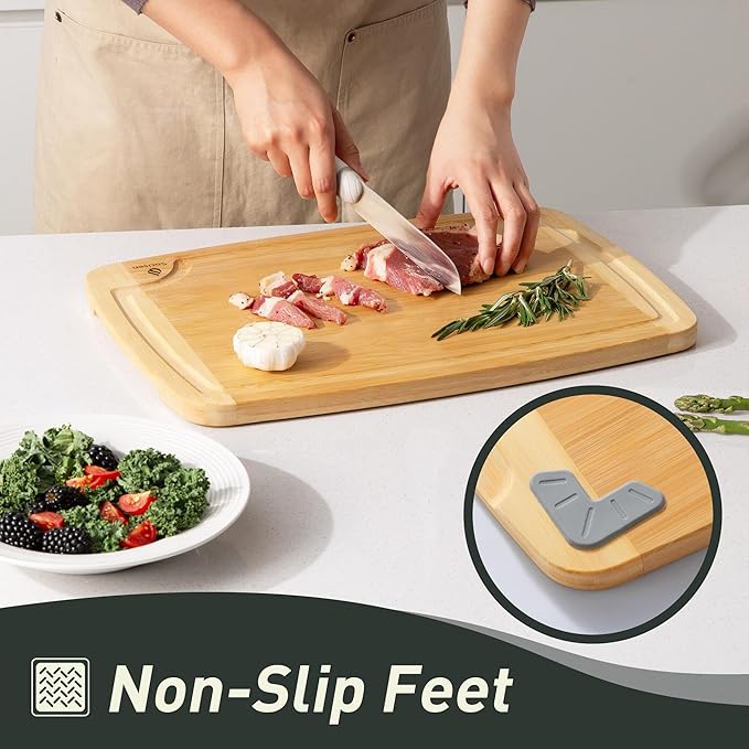 Bamboo Cutting Board Set Non Slip Feet with Holder Over Sink Wooden Cutting Boards Eating Grilling Biard Cutboard Biard Chtting Woodcutting Cuttingboards Voard Oard Bord 12x18 11 x 14 Baords Baord-Ruum Studio Home