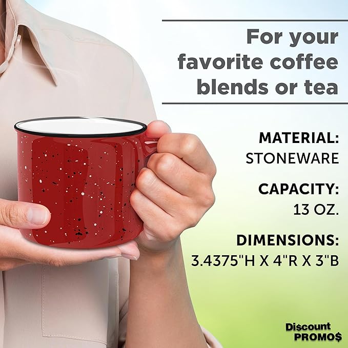 DISCOUNT PROMOS Ceramic Campfire Coffee Mugs 13 oz. Set of 10, Bulk Pack - Perfect for Tea, Espresso, Cappuccino, Hot Cocoa - Red-Ruum Studio Home