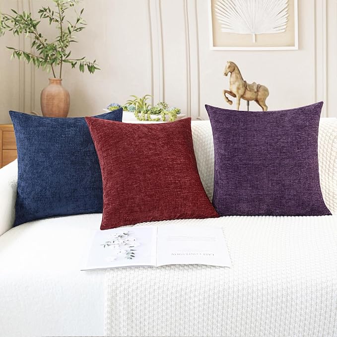 CaliTime Throw Pillow Covers Decorative 18 X 18 Inches Pack of 4 Cozy Chenille Cushion Cases for Couch Sofa Bed Living Room Home Plum Purple-Ruum Studio Home