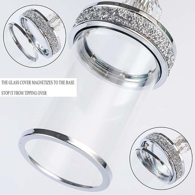 Hanjue Crystal Candle Holders for Pillar Candle, Metal Crystal Candle Holder for Home Decor, Centerpieces, Coffee Dining Table CH0509 (Silver (M))-Ruum Studio Home