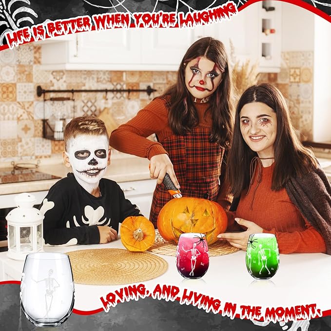 Sliner 2 Pack 17 oz Halloween Skeleton Wine Glasses Gift for Women Skull Shot Glasses Whiskey Drinking Cup for Halloween Party Supplies Birthday Theme Events Spooky Gifts(Skeleton)-Ruum Studio Home