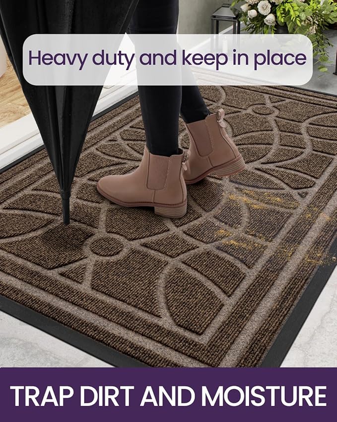 DEXI Front Door Mat Outside Entrance, Heavy Duty Non Slip Low Profile Doormat for Entryway, Trap Dirt and Moisture Welcome Mats, Easy Clean, Patio, Garage, 4x2, Brown-Ruum Studio Home