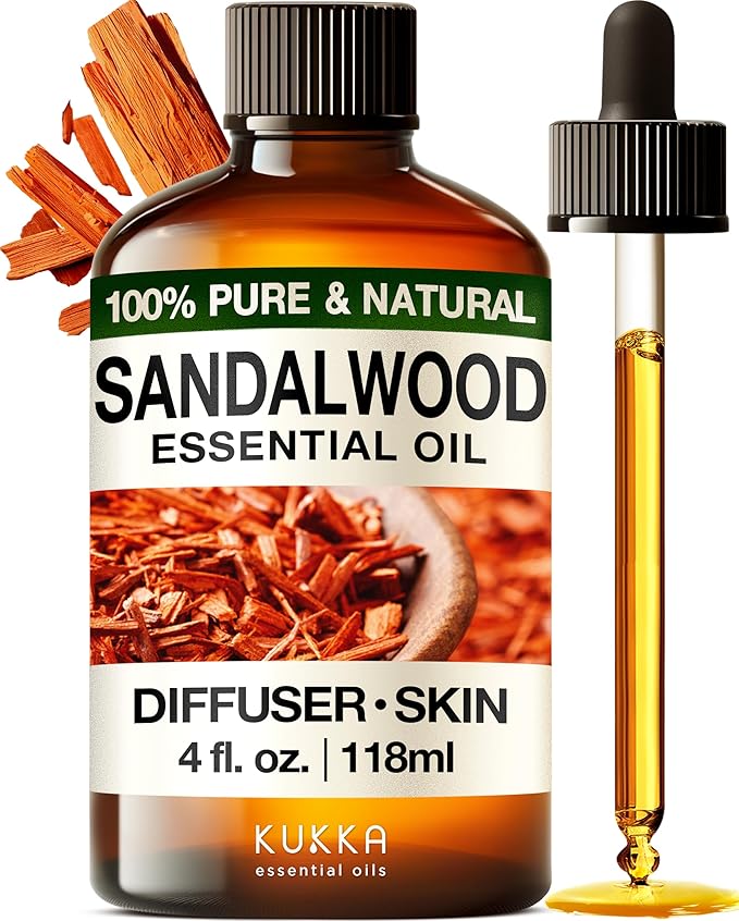 Kukka Sandalwood Essential Oil for Diffuser & Skin - 4 Fl Oz - 100% Pure Natural Sandalwood Oil, Woody Scent, for Massage, Perfume, Hair, Aromatherapy, Candle & Soap Making Scent DIY-Ruum Studio Home
