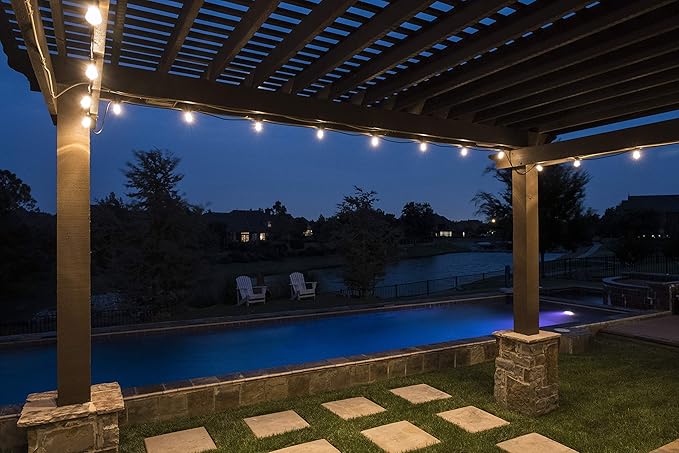 Enbrighten LED Bistro Outdoor String Lights, 48ft, 24 Shatter Resistant Lifetime Bulbs, 2200K Warm White, Weather Resistant, Indoor/Outdoor, Commercial Grade, Perfect for Backyard, Porch, Patio, 38357-Ruum Studio Home