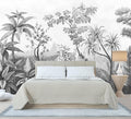 Gray Tropical Rainforest Botanical Wallpaper Bedroom Hand-Painted Oil Painting Jungle Plant Wall Mural Living Room (Not Peel and Stick)-Ruum Studio Home