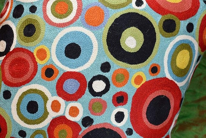 Turquoise Polka Dots Decorative Pillow Cover Contemporary Pillowcase Blue Modern Outdoor Chair Cushion Throw Sofa Couch Cushions Hand Embroidered Wool 18x18-Ruum Studio Home