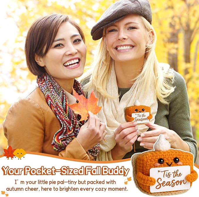 Tis The Season Fall Decor | Mini Crochet Pumpkin Pie Plush | Small Handmade Autumn Halloween Thanksgiving Items for Home Office Indoor Table Decoration Christmas Stocking Stuffer Ornament-Ruum Studio Home